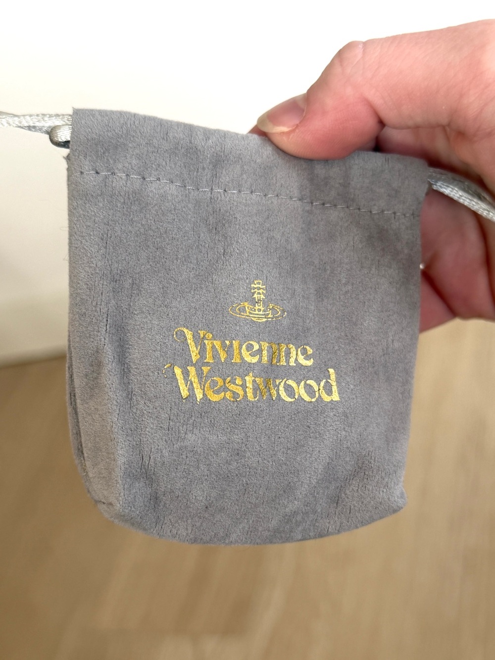 Vivienne Westwood Dust Bag Small Jewelry Drawstring Gray Velvet Storage 3 x 3.5”